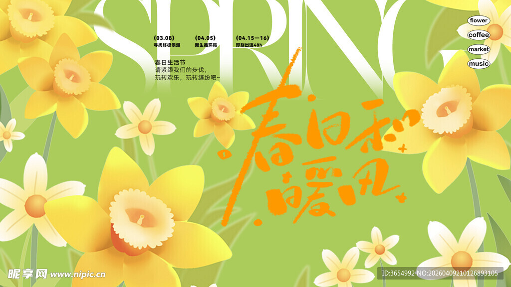 春日黄花烂漫清新插画