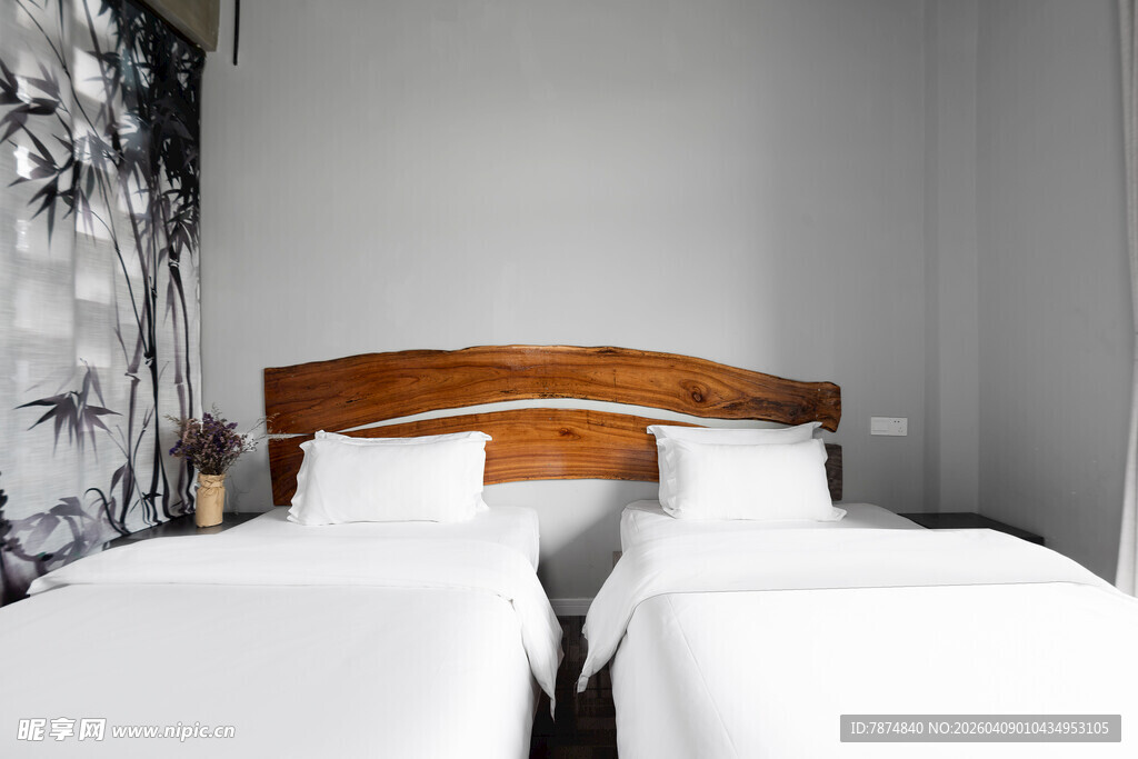 简约双床卧室温馨场景