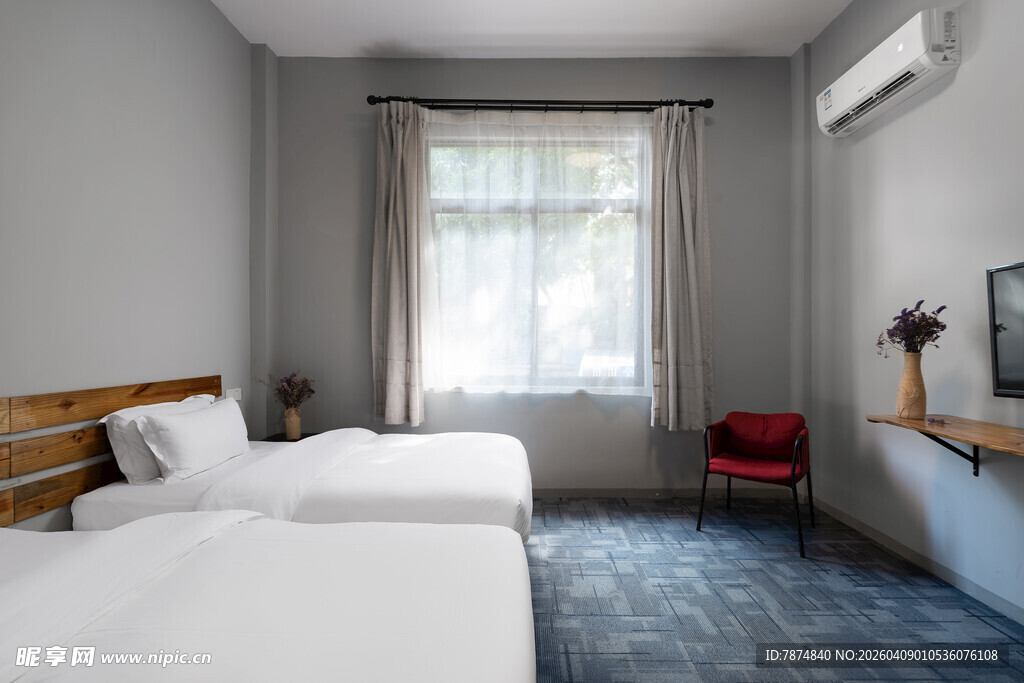 简约双床卧室温馨场景