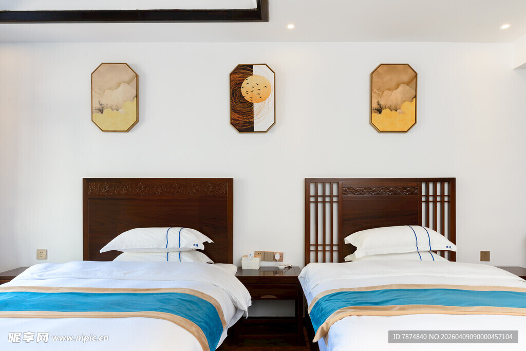 简约双床卧室温馨场景