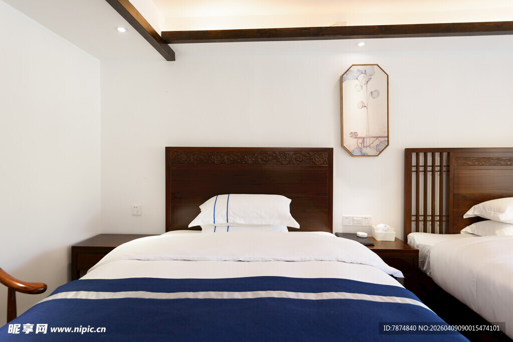 简约双床卧室温馨场景