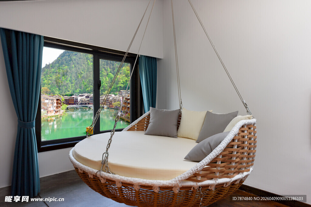室内悬挂式休闲吊床景观