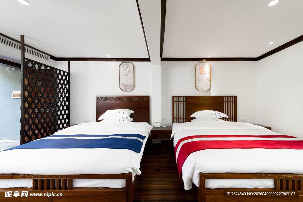 简约双床卧室温馨场景