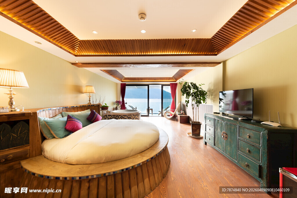 豪华圆形床卧室室内景观