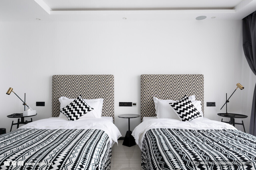 简约风格双床卧室场景