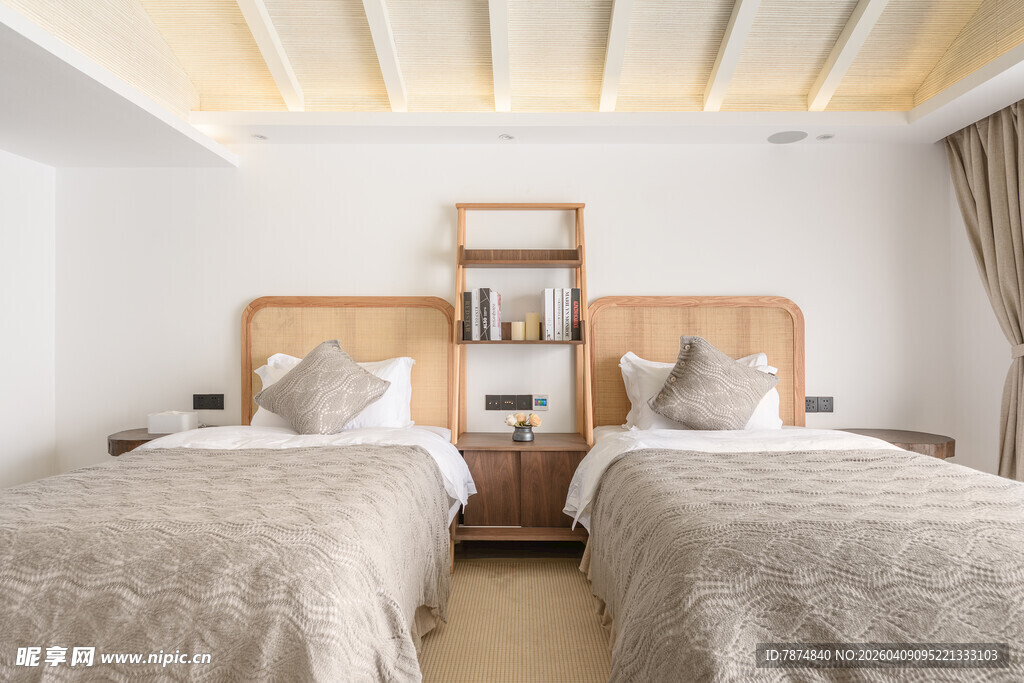 简约双床卧室温馨场景