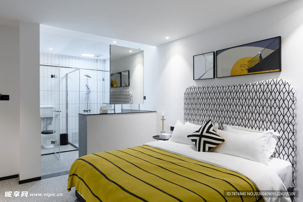 现代简约风卧室与卫浴一体