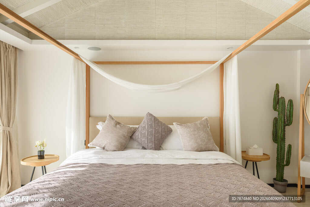 简约温馨四柱床卧室场景