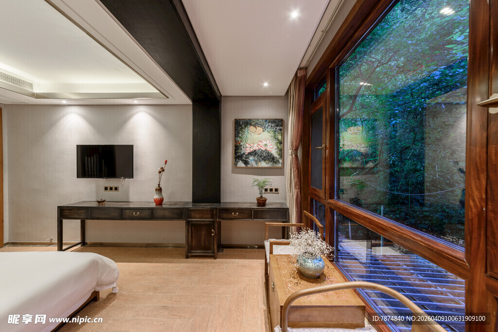 现代简约风卧室大窗景观