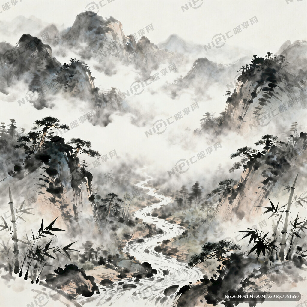 山谷 中国风 中国画 山水