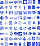 中式蓝白传统图案集合青花瓷