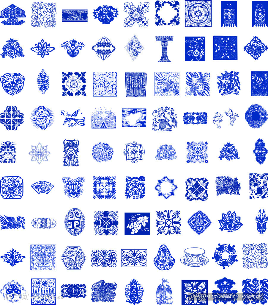 中式蓝白传统图案集合青花瓷