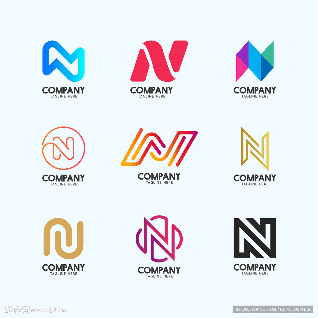 多样N字母创意标志设计