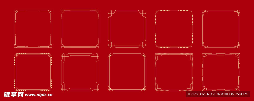 红色背景金色边框方块