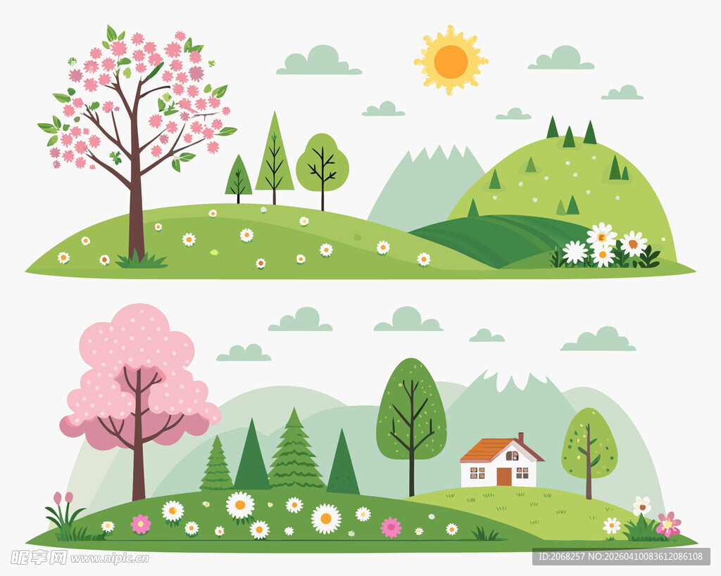 春日田园风光插画