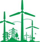 绿色风力发电场景插画