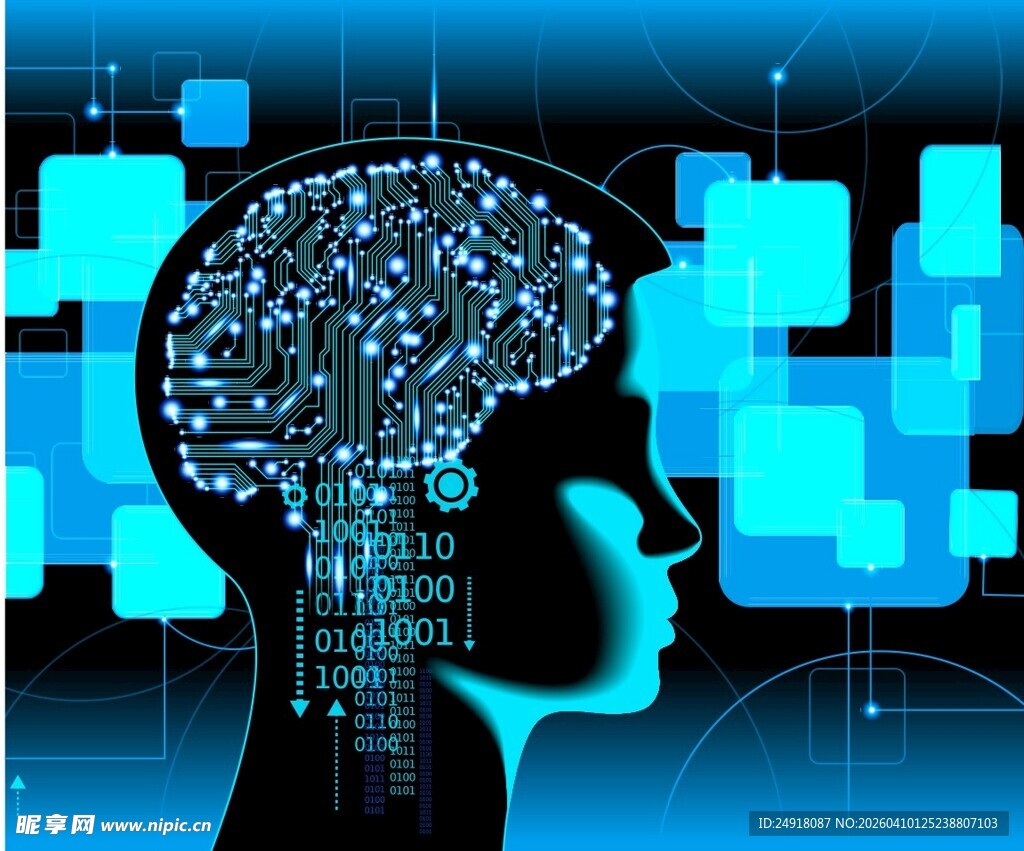 科技脑形图案与数字元素