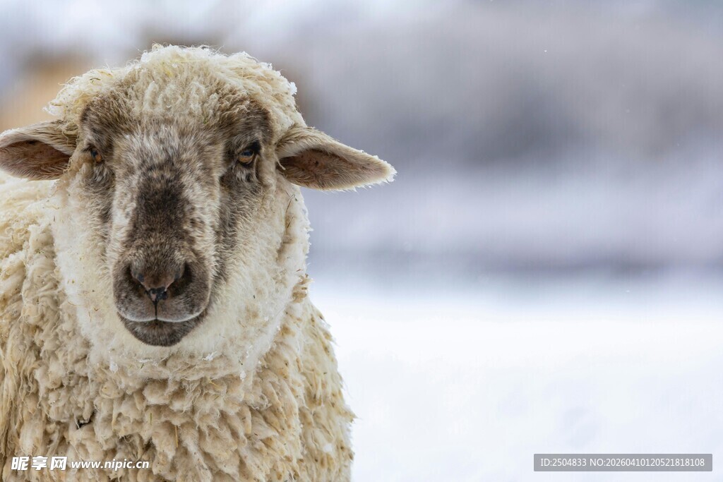 雪地中的绵羊