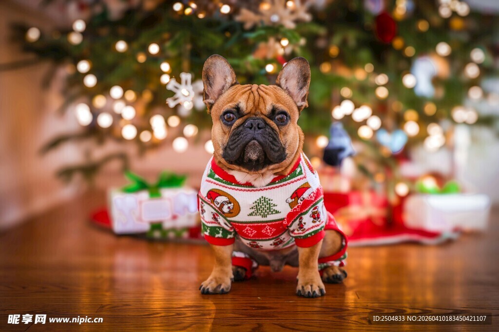 圣诞法斗犬 萌态十足