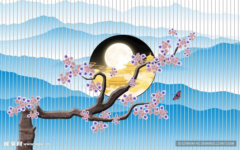 月夜下的梅花枝景