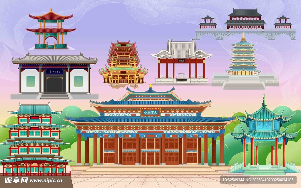 中式古建筑群景观