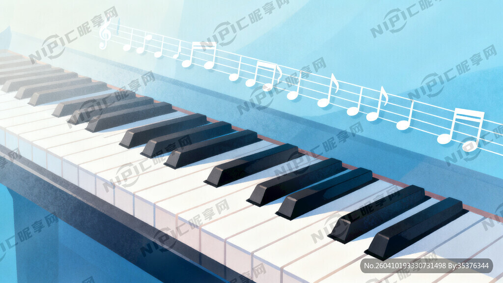 钢琴琴键的图片 上面有一排音符