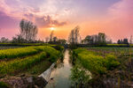 田园河畔的绝美日落风光