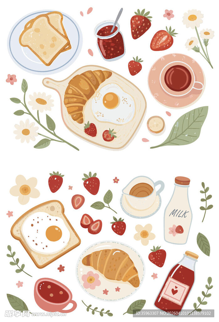 美味早餐食物插画集合