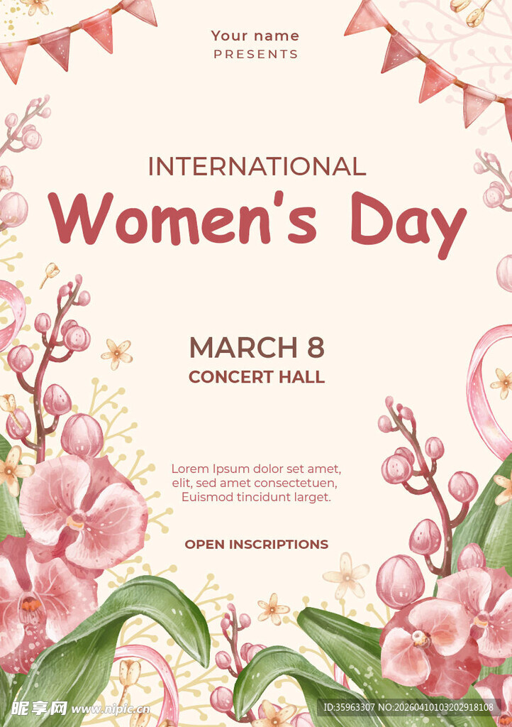 国际妇女节花卉庆祝海报