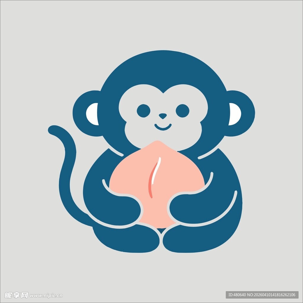 抱桃子的卡通小猴