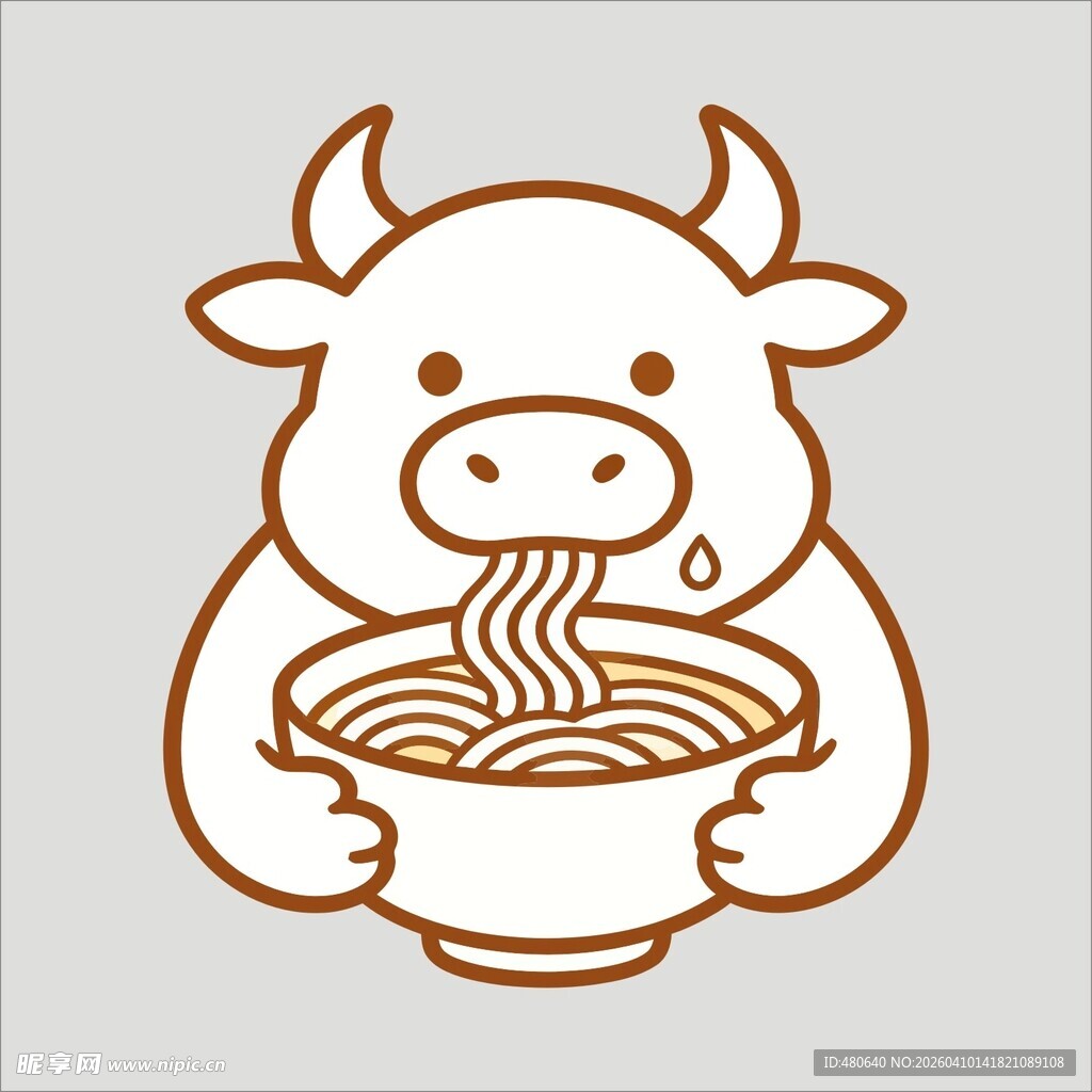 卡通牛吃面形象设计