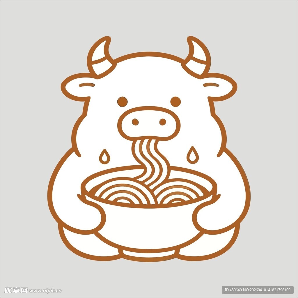 卡通牛吃面形象设计