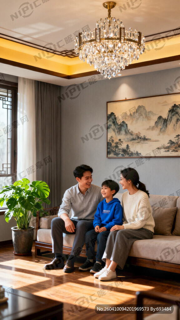 生成一幅新装修好的简中式客厅