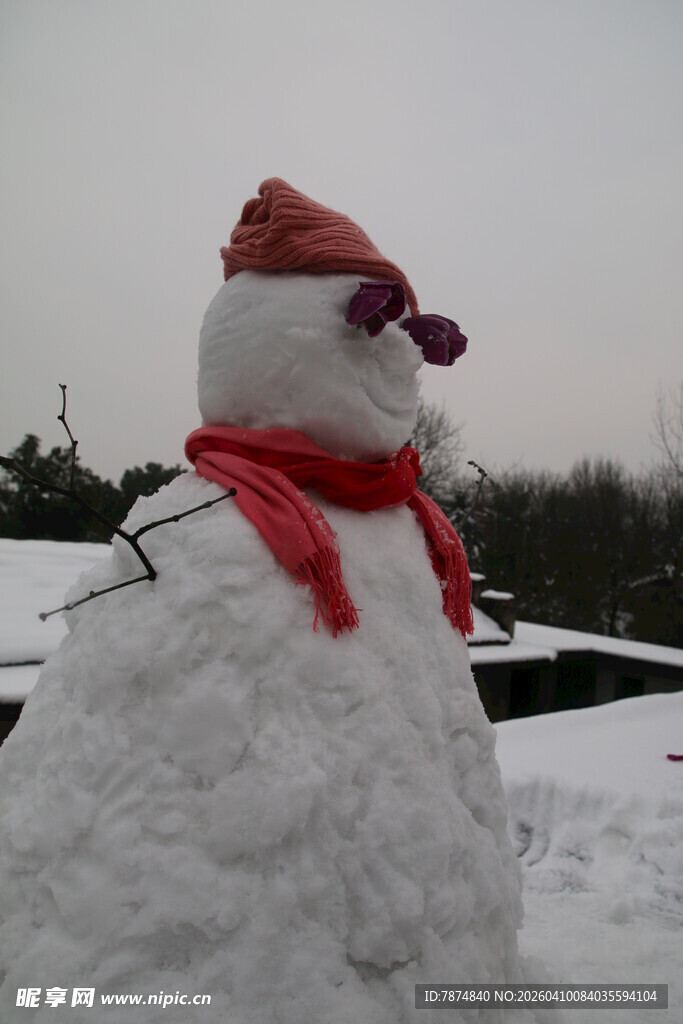 可爱雪人戴帽系围巾