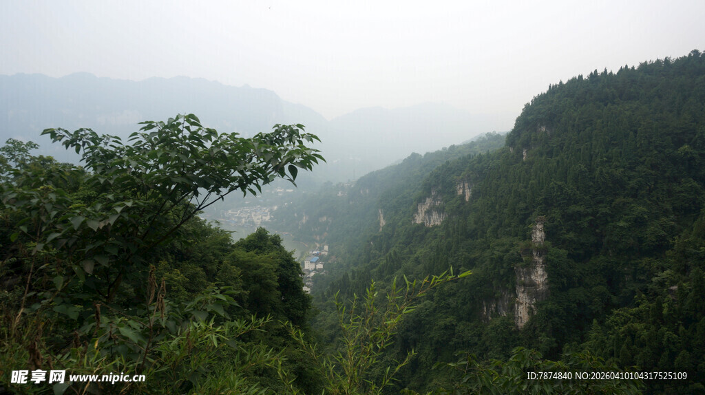 山间绿意盎然的秀丽景致