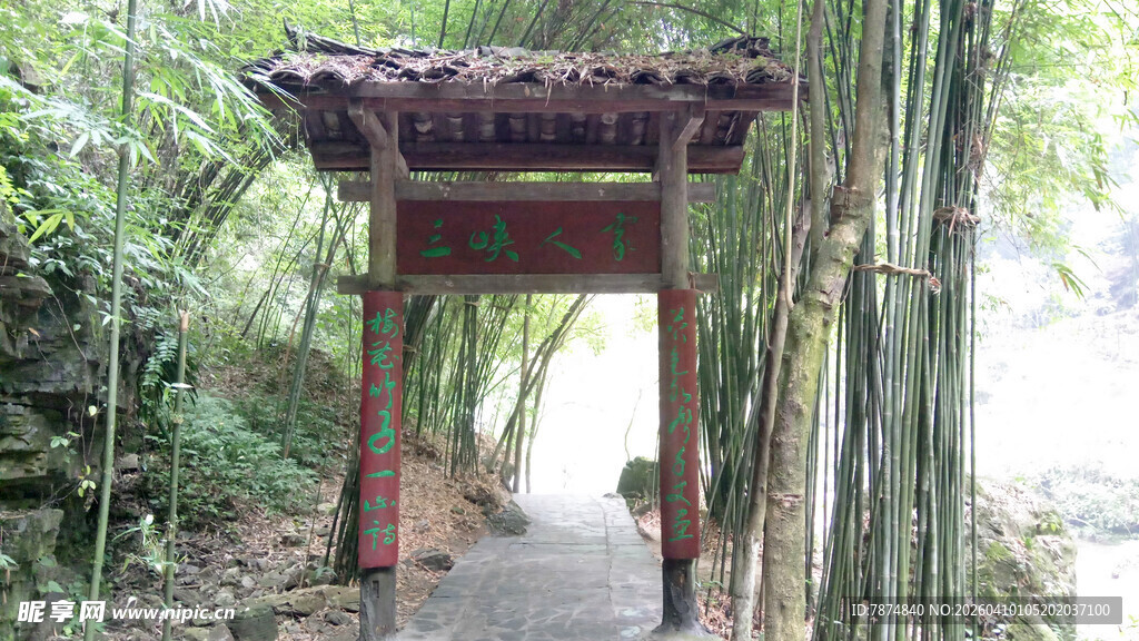 竹林中的古朴中式小门楼