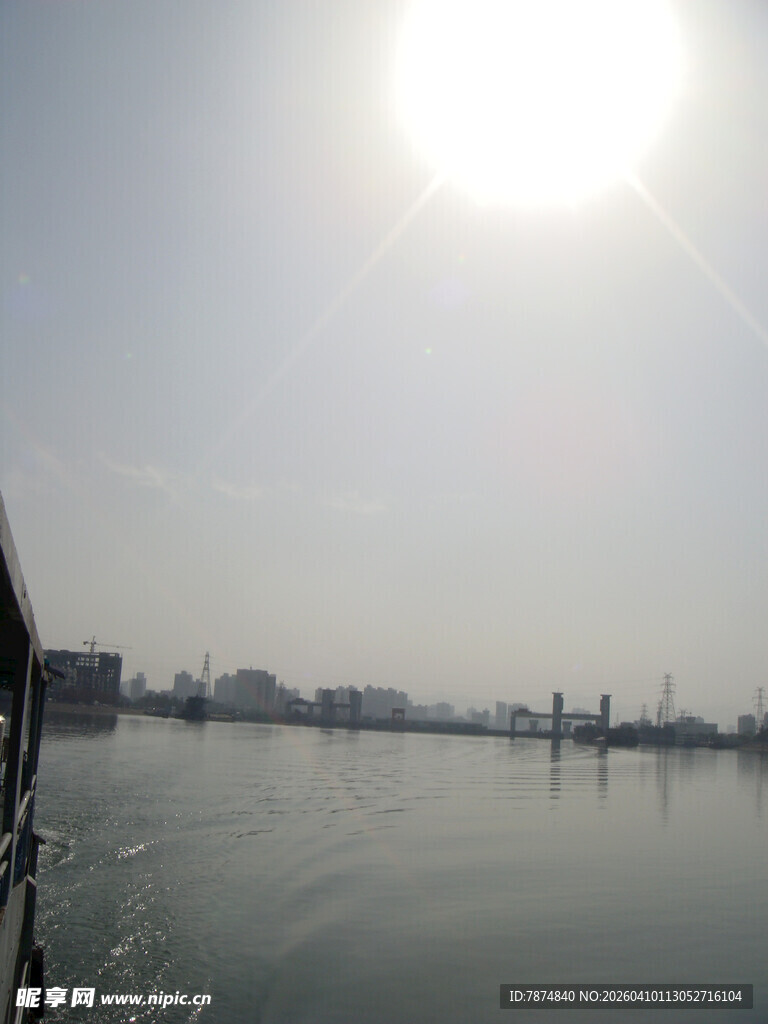 阳光下的河畔景色