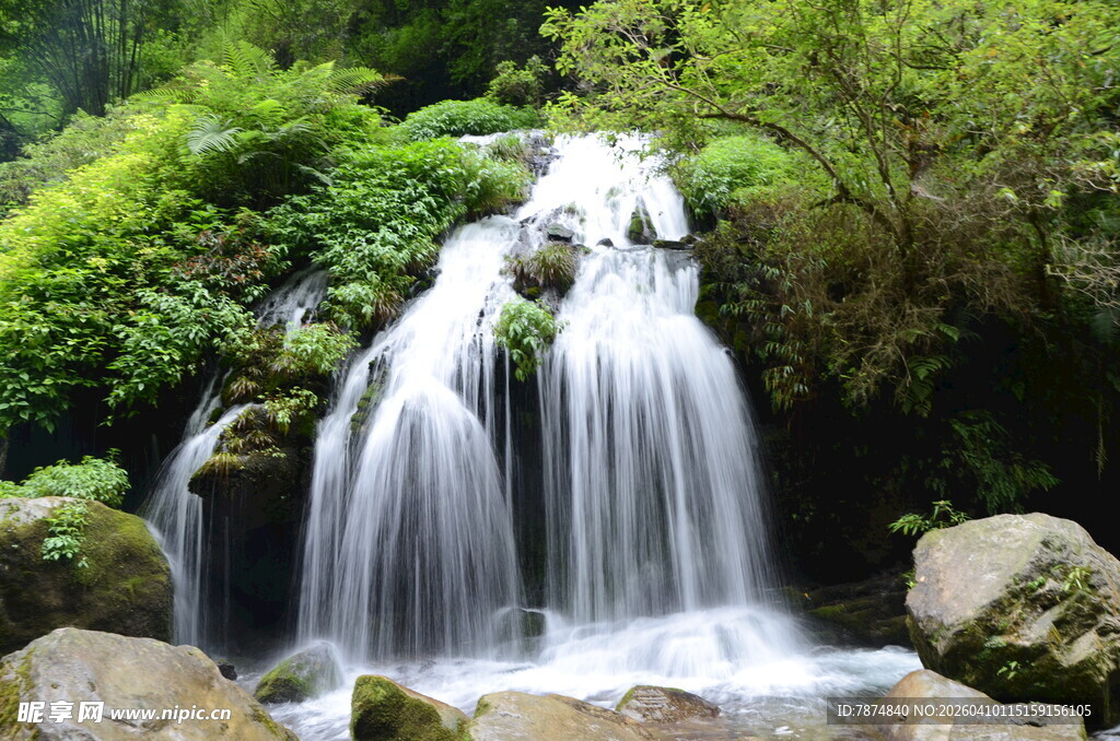山间瀑布 绿意环绕之景