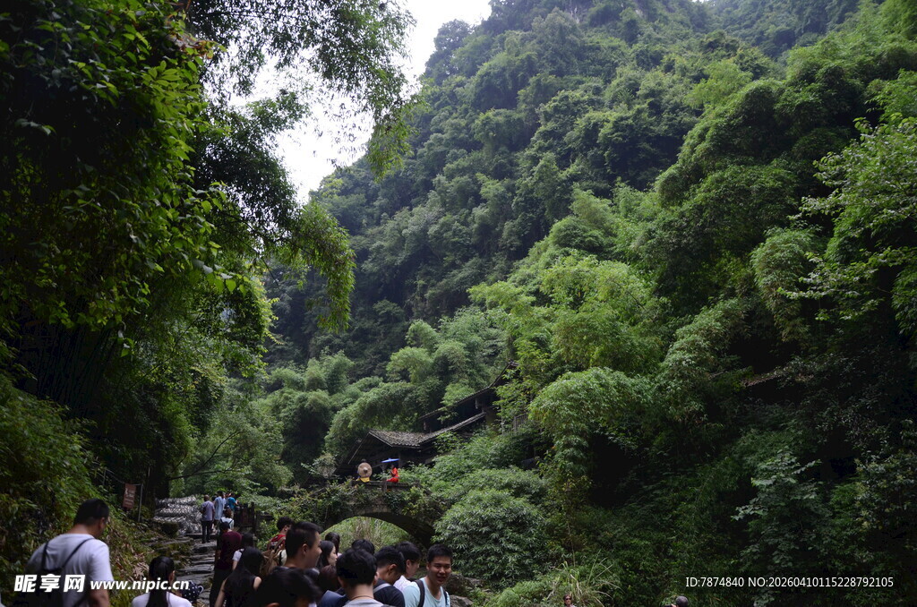 山林间的徒步人群