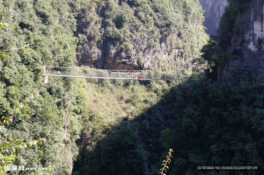 恩施峡谷间的悬空桥梁景观