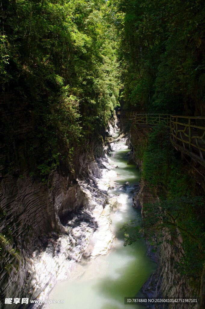 恩施山间溪流 绿意盎然的景致