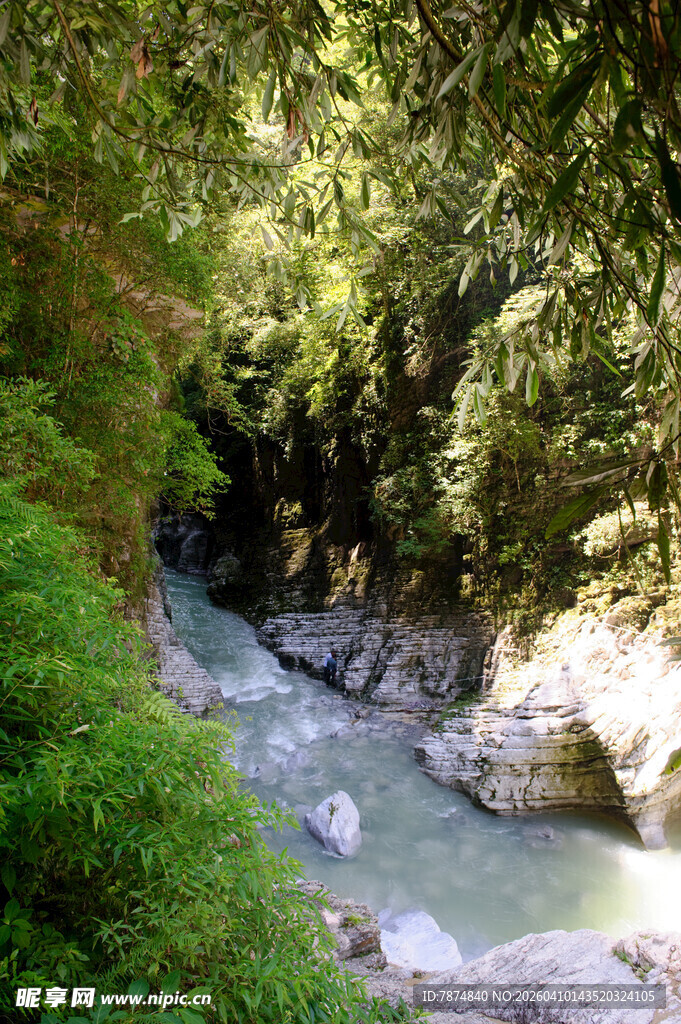 恩施山间溪流 绿意盎然的景致