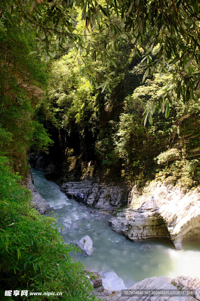 恩施山间溪流 绿意盎然的景致