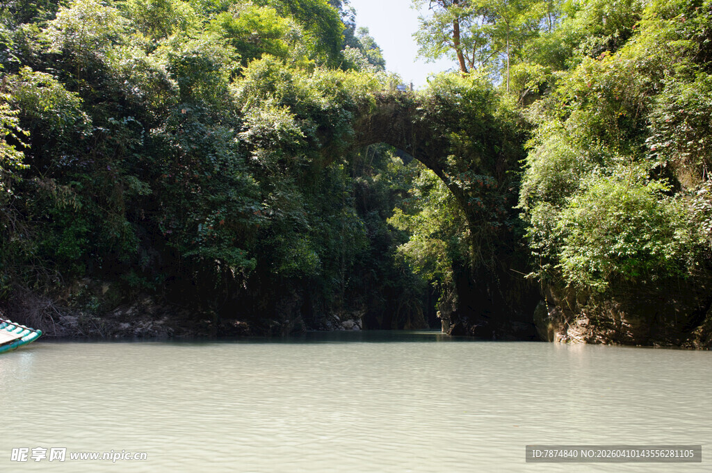 恩施宁静河道旁的葱郁丛林
