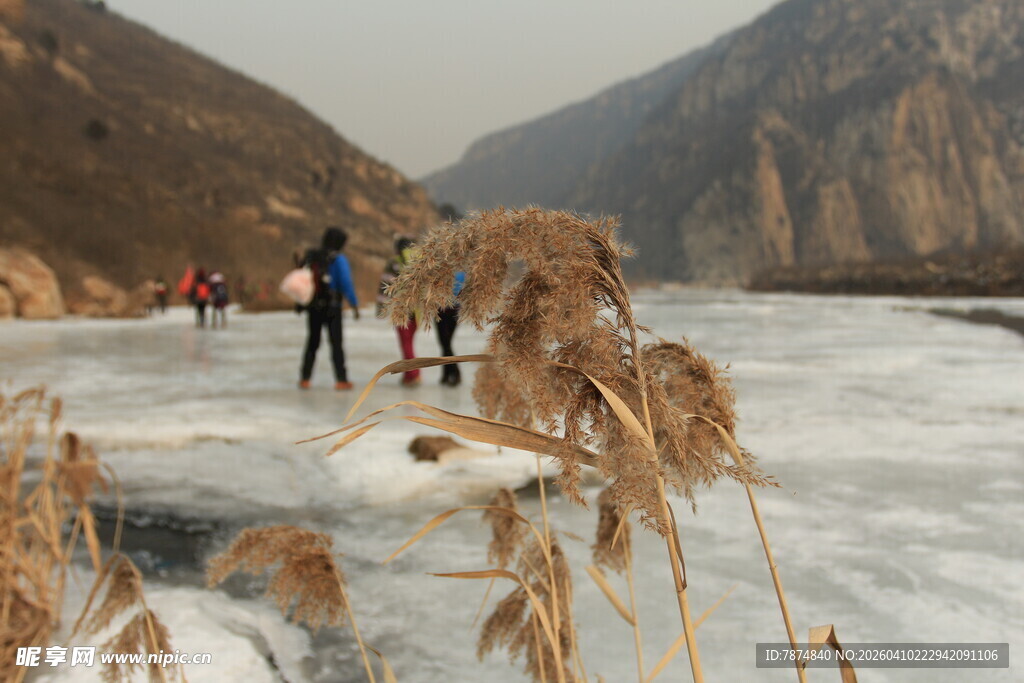 冬日河畔行人赏景