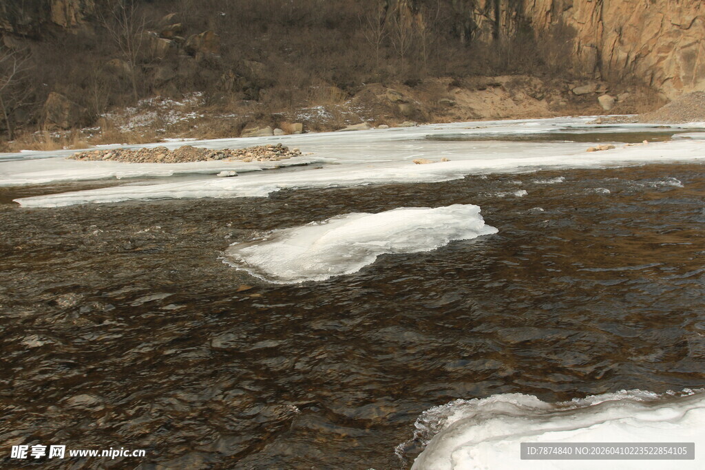 冬日河流中的浮冰景观