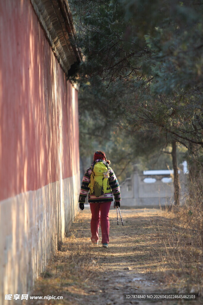 红墙下独行的背包客
