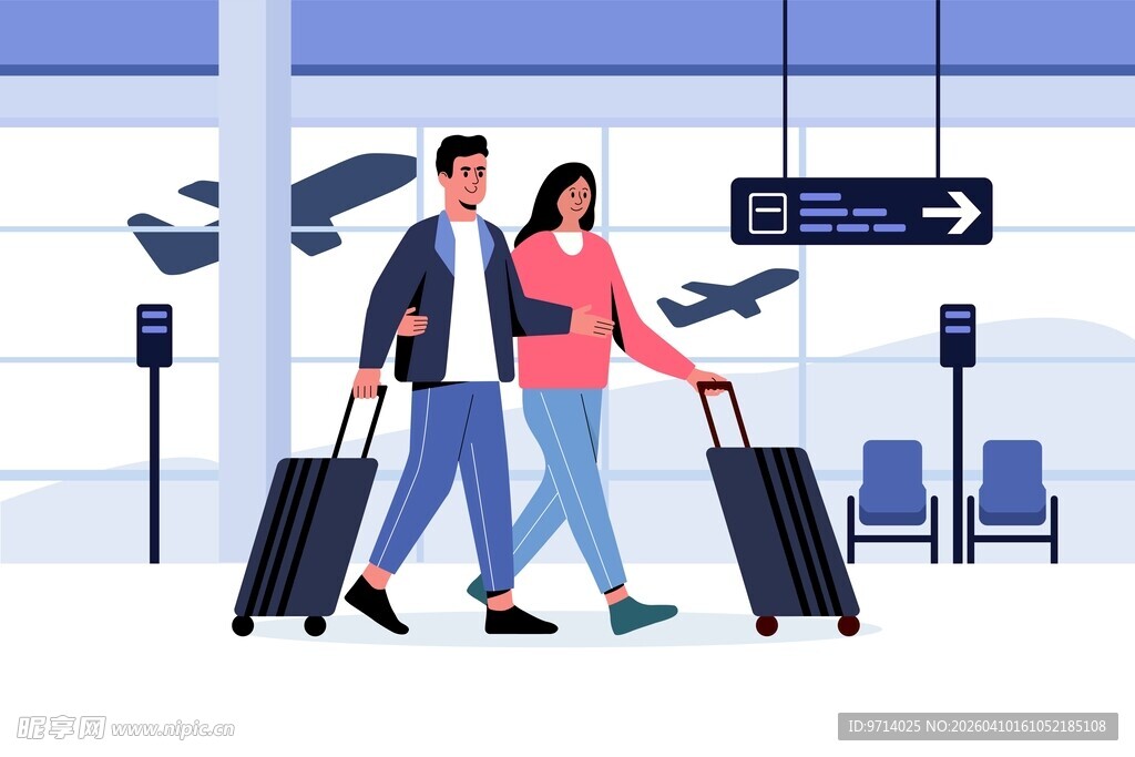 机场旅行插画