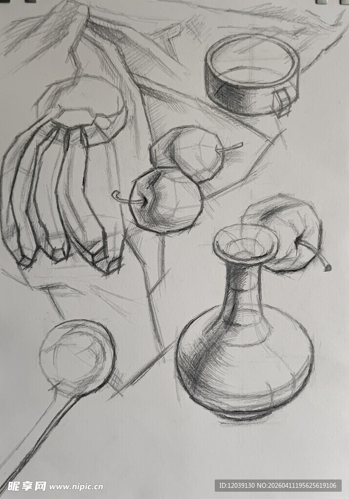素描水果瓶子静物结构