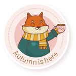 秋日狐狸暖手托杯插画